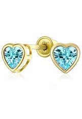 nice little heart cz light blue childrens birthstone earrings